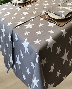 STARS GREY WHITE TABLE LINEN CLOTH SLATE CHARCOAL RUNNER NAPKIN OR SEAT PAD