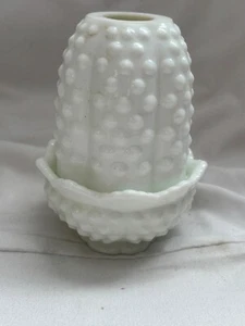 FENTON WHITE MILK GLASS HOBNAIL 2 PIECE FAIRY LAMP LIGHT - Picture 1 of 7