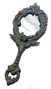 Verzierter JUGENDSTIL Handspiegel Cherub Engel babyblau Blumenmotiv 14"x5,5"x1" - Bild 1 von 7