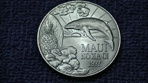 1992 MAUI NO KA OI HAWAII TRADE DOLLAR TOKEN UNCIRCULATED THE VALLEY ISLE - Picture 1 of 19