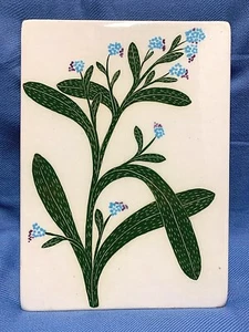 Hand Painted Ceramic Decorative Focal Blue Forget Me Not Flower Art Tile Signed  - Picture 1 of 9