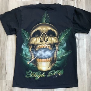 VTG Alstyle Smokin High Life Skull Tee Punk Grunge Goth Biker Heavy Metal Mens M - Picture 1 of 5