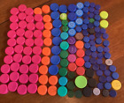 150 Plastic Bottle Caps Milk Jug+ Blue Pink Orange Multi Color Craft Supply Lot