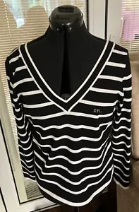 Sem Per Lei Women's V neck Pullover L , with black and white stripes - Picture 1 of 11