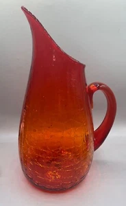 BLENKO CRACKLE GLASS PITCHER 939 AMBERINA 13 INCHES ANDERSON - Picture 1 of 7