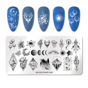 NICOLE DIARY Stamping Plates Rectangle Stainless Steel Star Moon Nail Stamp 090
