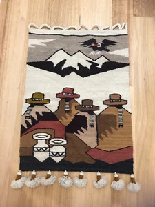 Vintage Peruvian Ecuardor Peru handwoven tapestry llama wool women jug mountain - Picture 1 of 8