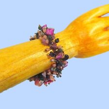 8" Purple Black Shell Gem Chip Handmade Glass Seed Bead Cuff Statement Bracelet