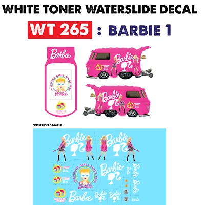 WT265 White Toner Waterslide Decals BARBIE_1 For Custom 1:64 Hot Wheels - Image 1 of 4