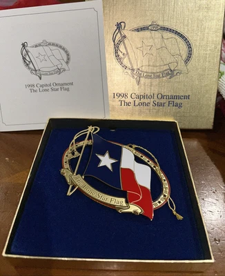Bandera Estrella Solitaria 1998 Navidad Texas Capitol adorno con caja e inserto Foto 1 de 4