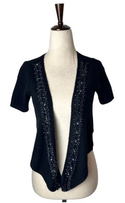 Suéter de cachemir de otoño para mujer pequeño negro cachemir con cuentas escote cárdigan Foto 1 de 4