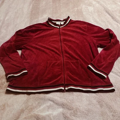 Chaqueta Traje de Pista Vintage Emma James Liz Claiborne Terciopelo Rojo Salón Talla XL Mul Foto 1 de 4