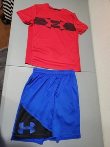 Under Armour Kids' Activewear Set Red Shirt & Blue Shorts Sz M - Picture 1 of 8