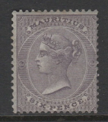 Mauritius 1863 6d Lilac No Wmk Sc 28 MLH VF CV $425 - Image 1 of 2