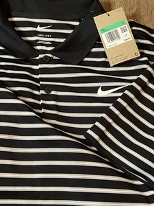 NWTNike Golf Polo Shirt Mens XL Black White Striped Dri-FIT Performance - Picture 1 of 5