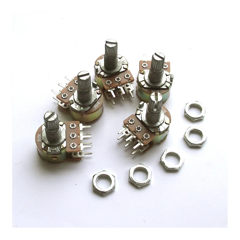 5pcs 100K ohn B100K Dual Potentiometer Pots 15mm Split Shaft 6pin  - Image 1 of 1