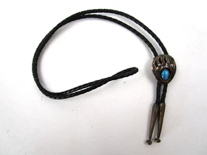 Vintage Southwestern Sterlingsilber Türkis Bärenkralle schwarz Leder Bolokrawatte - Bild 1 von 13