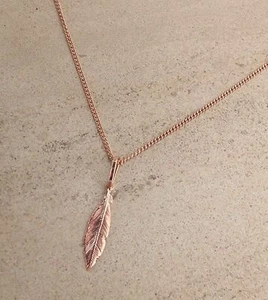 Rose Gold 925 Sterling Silver Feather Necklace Pendant Gift Present - Picture 1 of 10