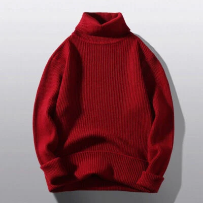 Mens Plain Turtleneck Knitted Sweater Pullover/winter Warm Jumper Knitwear Tops - Image 1 of 4