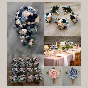 Ramo en cascada nupcial rosa polvoriento azul marino madera Sola dama de honor decoración de boda - Imagen 1 de 19
