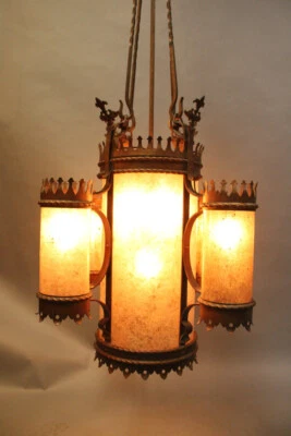 Lustre 1920 renascimento espanhol gótico ferro forjado mica s pingente de luz 62" H - Imagem 1 de 4