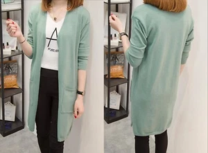 Women Knitted Open Front Cotton Lightweight Cardigan Long Sleeve Top Clothing - Picture 1 of 10