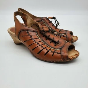 Pikolinos Women's Size 38 Paris Cut Out Whipstitch Peep Toe Slingback Sandals - Picture 1 of 5