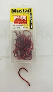 Mustad 92554NPBR Big Red size 1/0 25 Pack - Mustad Big Red Hooks - Picture 1 of 3