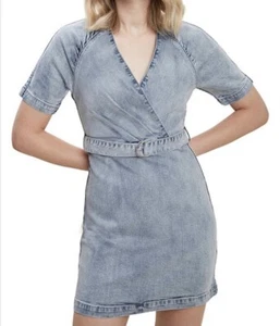 New Seed Heritage Blue Acid Wash Vintage Denim Mini Dress Size 8 V-neck - Picture 1 of 10