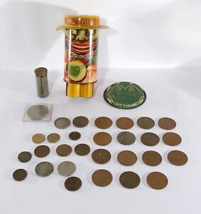 Banjo & Magic Pocket Savings Bank & Old Vintage Coins Farthing One Half Penny.