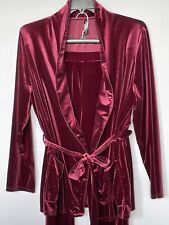 Vintage Ambrielle womens burgundy velvet wrap robe & pants lounge set Plus XXL