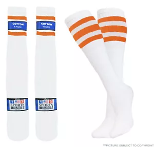 8 PAAR SCHLAUCHSOCKEN BAUMWOLLE ORANGE STREIFEN 22 ZOLL CHEERLEADER LANGE SOCKEN BAUMWOLLE - Bild 1 von 5