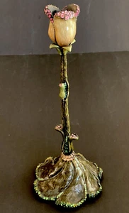 Jay Strongwater Enameled Brass Swarovski Flower Candle Holder Stick 10.75" 1/2 - Picture 1 of 8