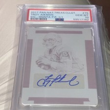 2017 Panini National Treasures Mag Printing Plate TROY AIKMAN Auto PSA 10 1/1