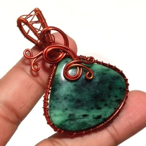 Ruby Zoisite Gemstone Copper Pendant Handcrafted Wire Wrap Gift Jewelry 2.1" - Picture 1 of 7