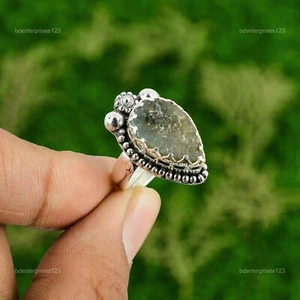 Gift For Her 925 Silver Natural Labradorite Rough Stackable Adjustable Ring - Picture 1 of 3
