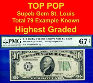 1934A $10 Federal Reserve Note PMG 67EPQ top pop highest graded Fr 2006-H - Picture 1 of 4
