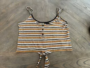 Volcom yellow white striped crop length tank top medium 8 women's - Picture 1 of 3