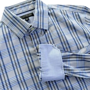 Banana Republic Men's Small Slim Fit Shirt Non-Iron Long Sleeve Gray Blue Plaid - Picture 1 of 9