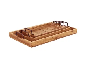 3er Set Tablett recyceltes Teak Holz 57 x 39 x 9 cm mit Griffen handgefertigt - Bild 1 von 7