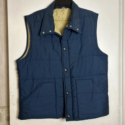 Vintage Sears Best Outerwear Mens Quilted Puffer Vest Size TALL XL Navy/tan - Image 1 of 4