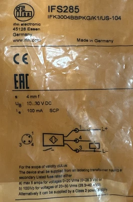 IFM IFK3004BBPKG/K1/US-104 INDUCTIVE SENSOR 10-30 VDC IFS285 **NEW IN BAG** - Image 1 of 2