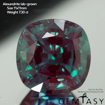 Piedra cortada -Alexandrita Czochralski Tirado Laboratorio Cultivado Faceta Cojín 11x11mm 7.22ct Foto 1 de 4