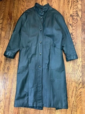 Gabardina larga de cuero real verde Jacqueline Ferrar rara de colección talla mediana Foto 1 de 4