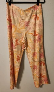 Talbots Sherbert Cream Tropical Floral Silk Cotton Blend Lined Ankle Pant Sz 16 - Picture 1 of 9