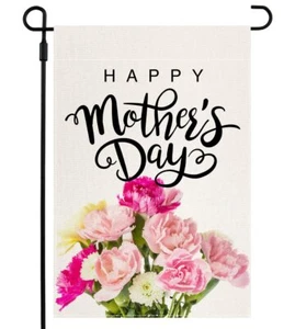 Happy Mother’s Day Garden Flag Burlap Carnation Flower Mothers Garden Flag Do... - Picture 1 of 6