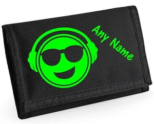 Emoticon Headphones Personalised Boys Kids Ripper Wallet With Coin Holder - Picture 1 of 11