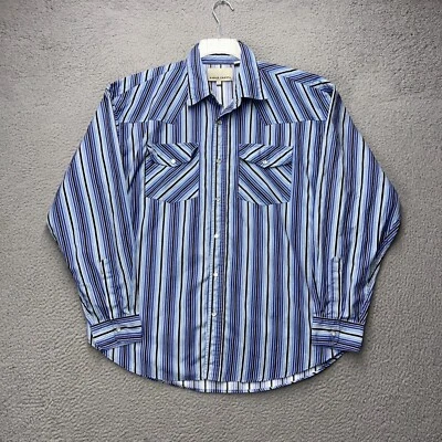 Eagle Crest Pearl Snap Shirt Mens L Blue Striped Button Up Double Breast Pocket - Image 1 of 4