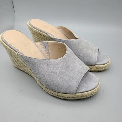 Stuart Weitzman Women Slide Sandals Gray Suede Open Toe Wedge Espadrille Size 9 - Image 1 of 4