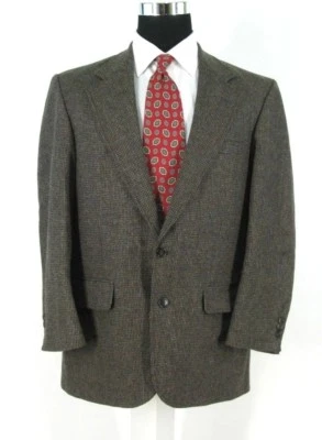 Lands End Blazer Sz 40 R Tweed Brown Check Lambs Wool Sport Coat Jacket USA  - Image 1 of 4